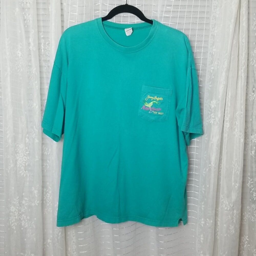 Vintage 80's 90's Margaritaville Key West Turquoise Oversized Pocket Tee SzXL